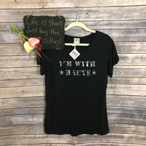 Haute Hippie Tops - Haute Hippie black graphic I’m With Haute modal